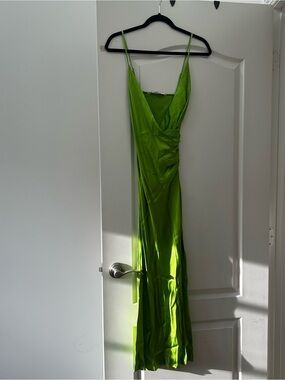 Zara Lime Green Satin Slip Maxi Dress